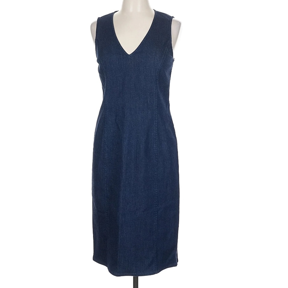 Polo Ralph Lauren Blue Denim Sleeveless Fitted Sheath Midi Dress Size 10 - Picture 2 of 10